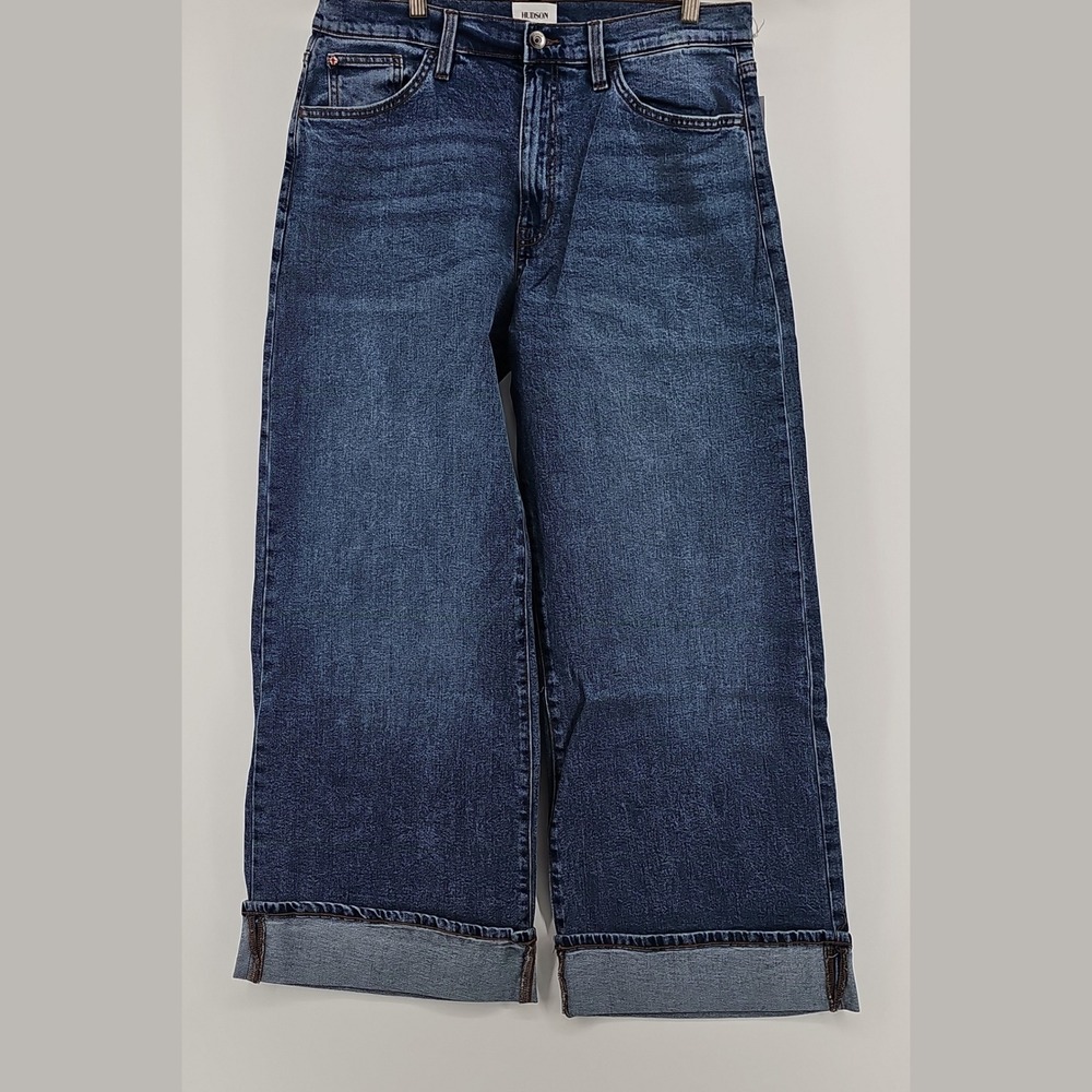 Hudson Womens Jolene High Rise Wide Leg Jeans Cuffed Dark Indigo Size 29 NWT